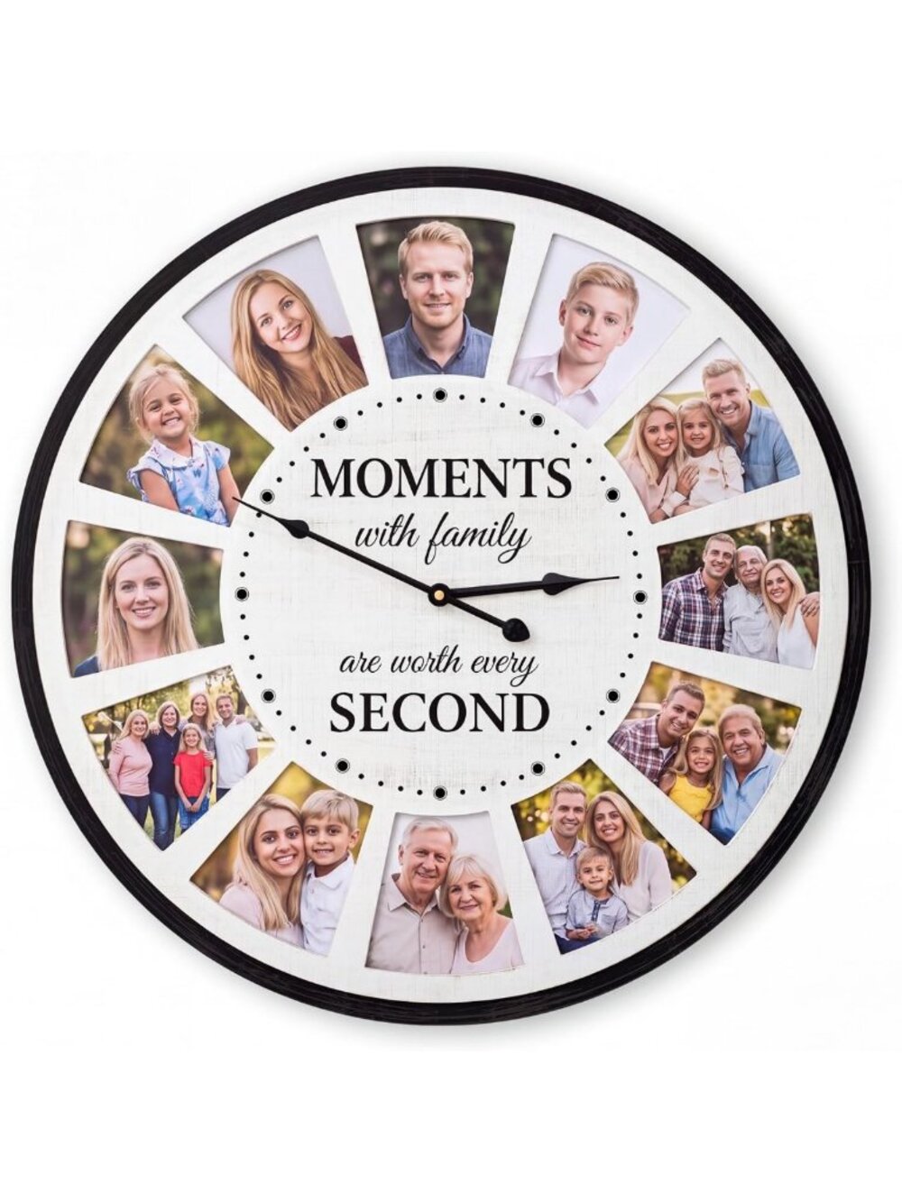 24-Inch Christmas Family Photo Wall Clock with 12 Frames for Holiday Decor